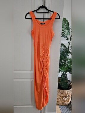 chic Me Vibrant Orange Sleeveless Ruched Maxi Dress